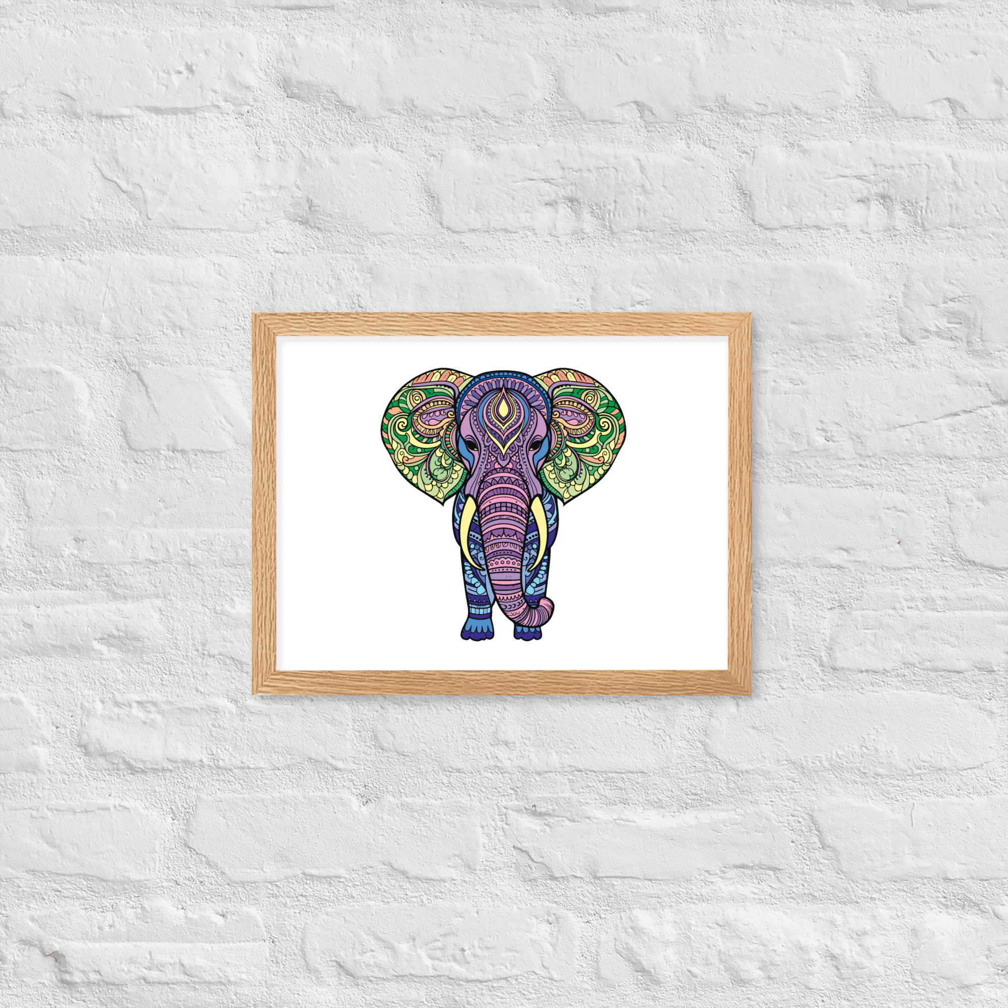 Mandala Krafttier Elefant - Gerahmtes Poster auf mattem Papier