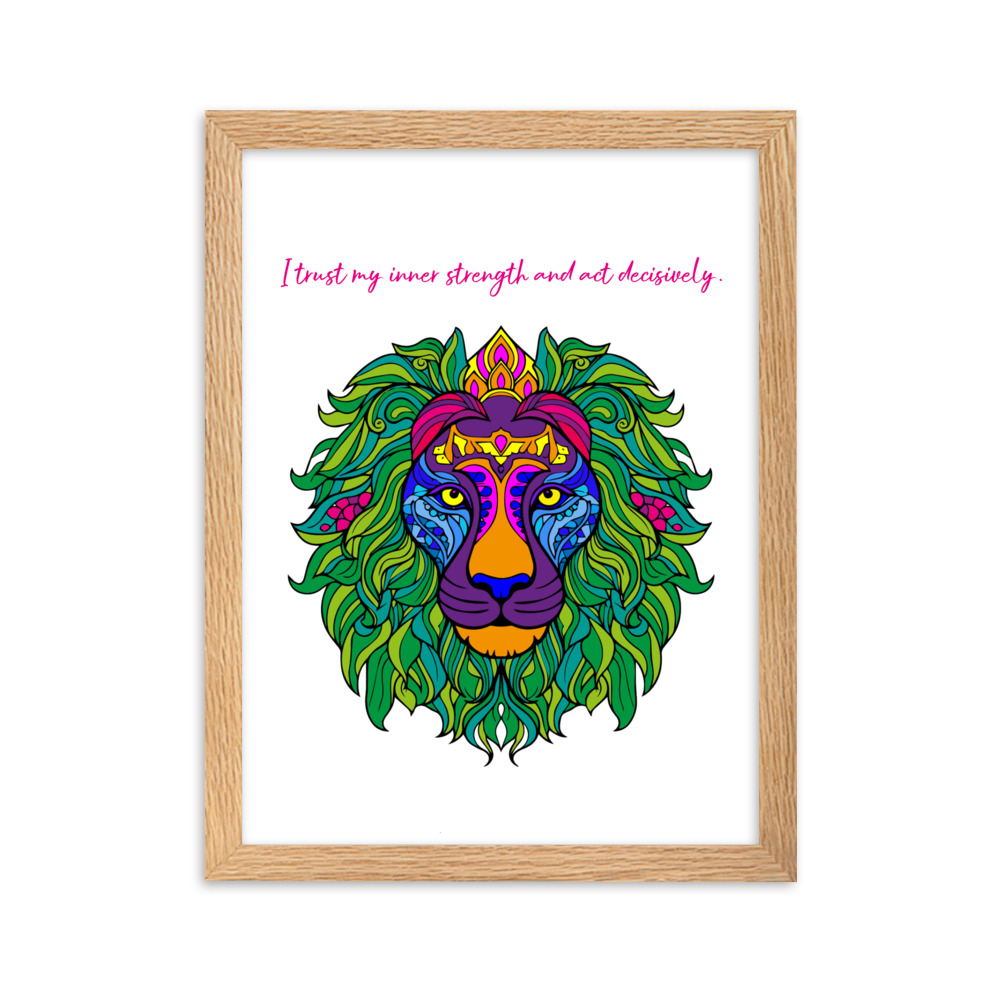 Mandala Krafttier mit Mantra - Gerahmtes Poster auf mattem Papier